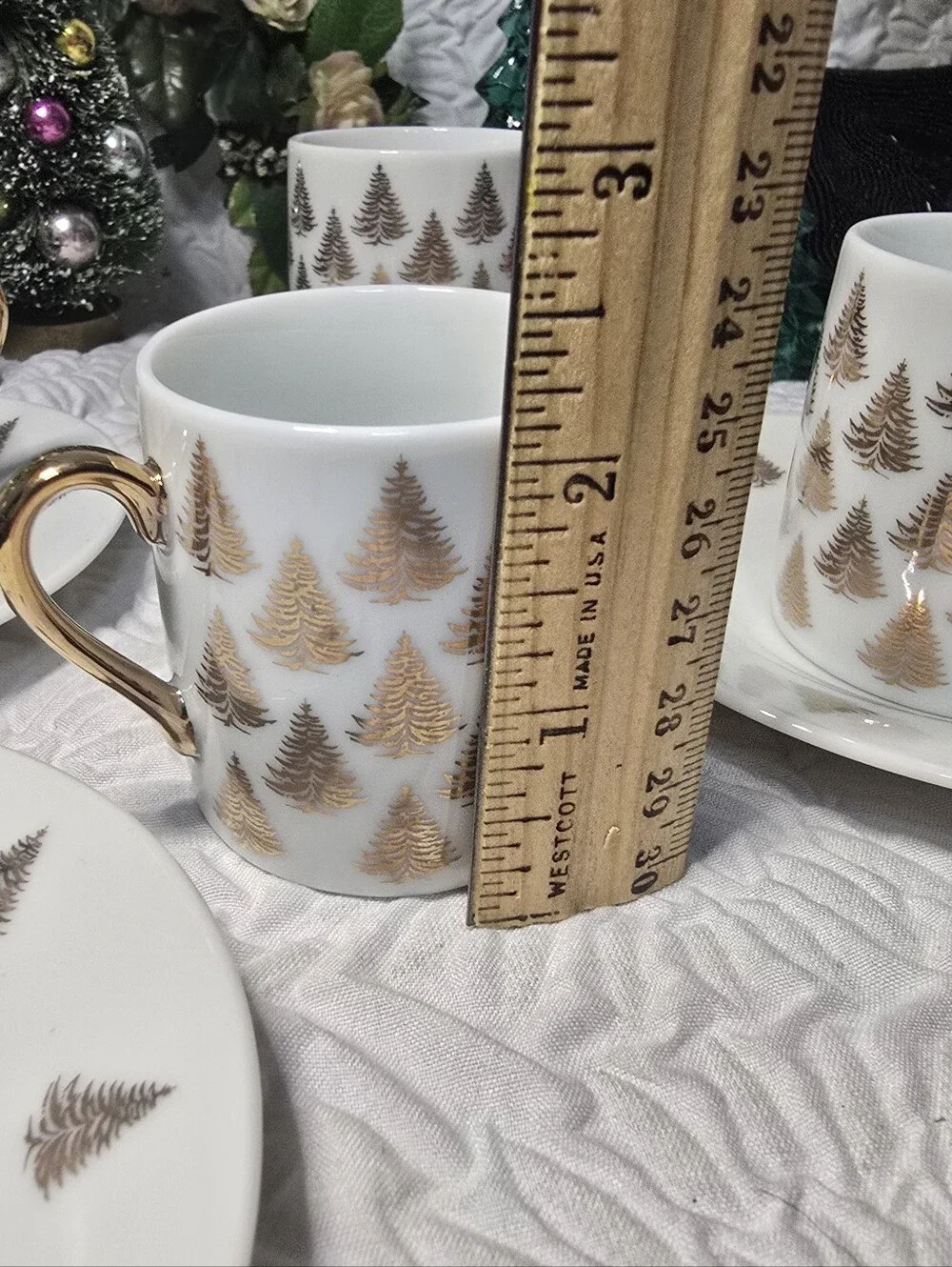 Vintage Centurion Collection Gold Christmas Tree Espresso Cups & Saucers - 8pc
